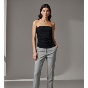 ALK Women's M Express Ruched Side Strapless Tube Top Blouse Shirt Black Tank EUC